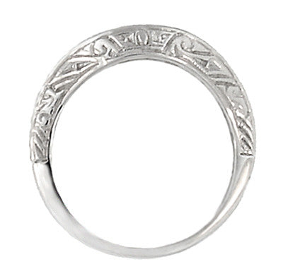 Art Deco Curved Engraved Scrolls Wedding Ring in Platinum - Item: R1137P - Image: 2