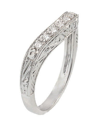 Art Deco Engraved Scrolls Curved Diamond Wedding Ring in Platinum - Item: R1137PD - Image: 3