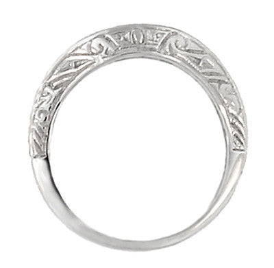 Art Deco Curved Engraved Scrolls Wedding Ring in 14K or 18K White Gold - Item: R1137W14 - Image: 3