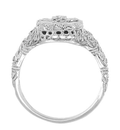 Art Deco 14 Karat White Gold Filigree Onyx and Diamond Ring - Item: R1140 - Image: 2