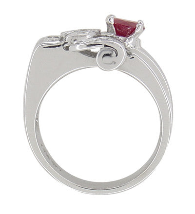 1940's Vintage Style Retro Moderne Ruby Ring in 14 Karat White Gold - Item: R1148 - Image: 3