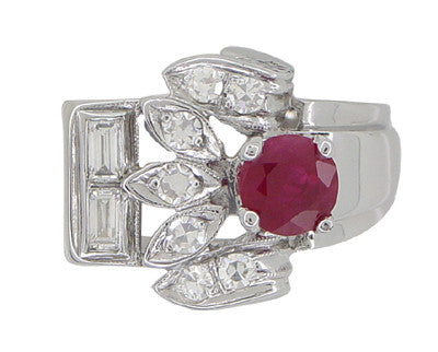 1940's Vintage Style Retro Moderne Ruby Ring in 14 Karat White Gold - Item: R1148 - Image: 2
