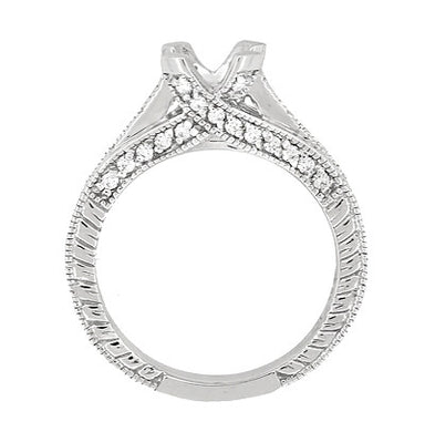 Antique Inspired Platinum X & O Kisses 3/4 Carat Round Diamond Engagement Ring Setting