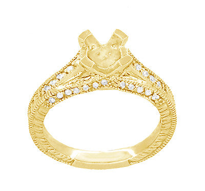 Yellow Gold X & O Kisses 1 Carat Round Diamond Engagement Ring Setting - Item: R1153Y1K14 - Image: 4