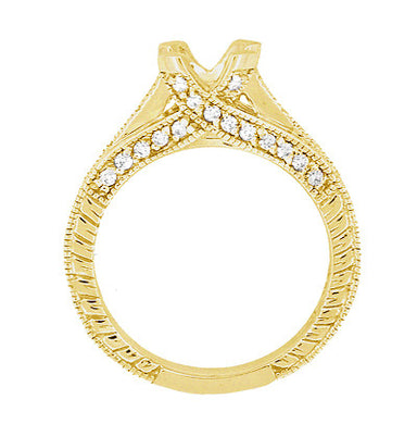 Art Deco X & O Kisses Yellow Gold 3/4 Carat Diamond Engagement Ring Setting - 14K or 18K - alternate view