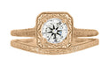 14 Karat Rose Gold Art Deco Engraved Wheat Thin Curved Wedding Ring