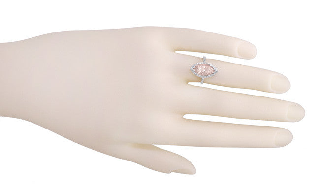 Mid Century Marquise Morganite Statement Ring with Diamonds in 18 Karat White Gold - Item: R1167 - Image: 5