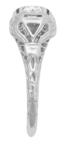 Adaline Edwardian Filigree Dome Antique Solitaire Diamond Engagement Ring in 18 Karat White Gold - Item: R1182 - Image: 3