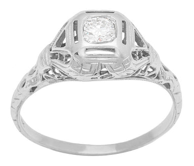 Adaline Edwardian Filigree Dome Antique Solitaire Diamond Engagement Ring in 18 Karat White Gold - alternate view