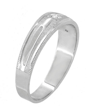 Starburst Diamond Set Wedding Band Ring in 14 Karat White Gold - Item: R1185 - Image: 3