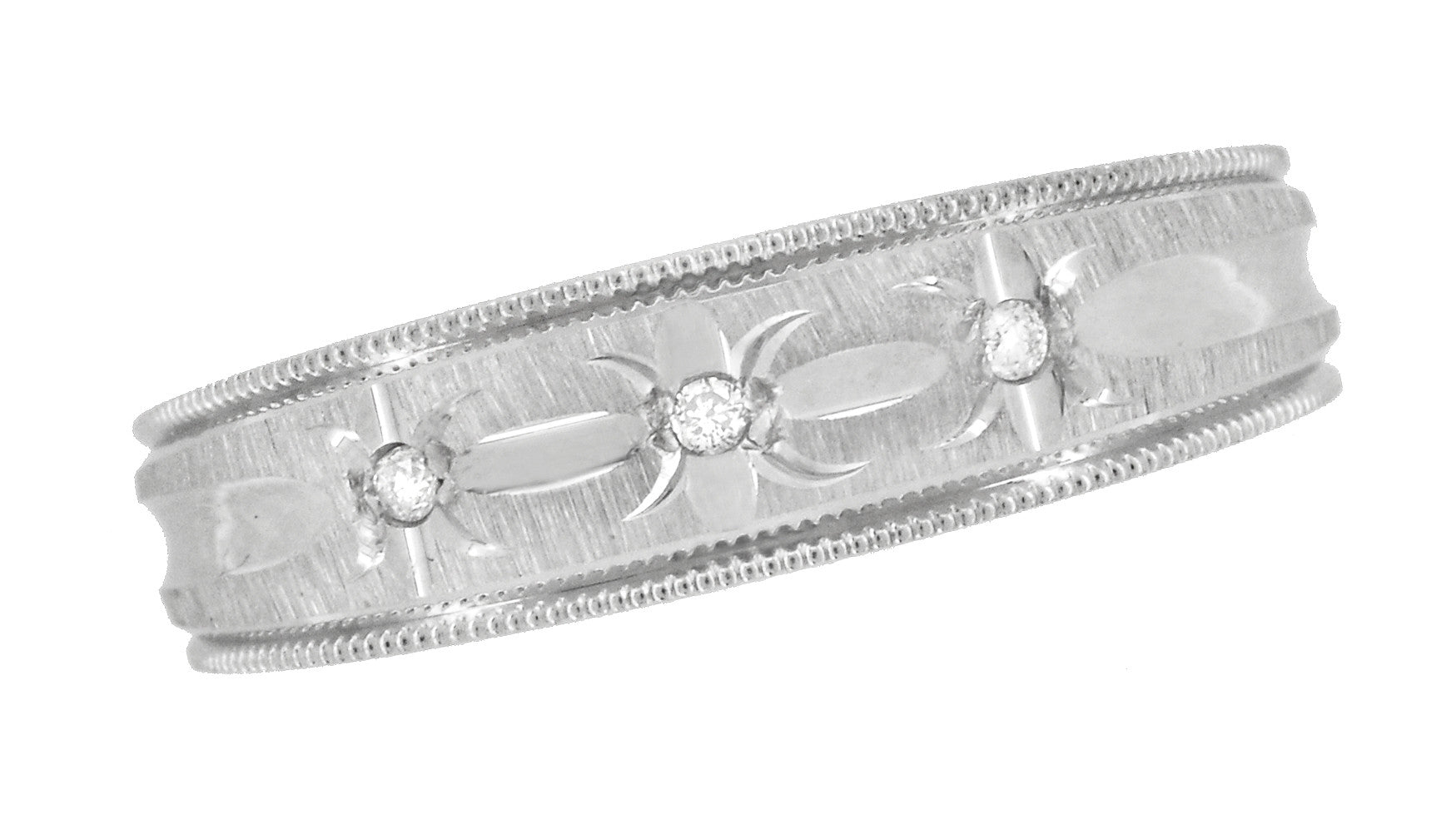 Starburst Diamond Set Wedding Band Ring in 14 Karat White Gold - Item: R1185 - Image: 2