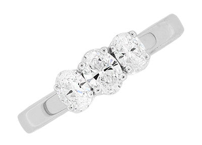 1980's Vintage Trio Oval Diamonds Engagement Ring in 14 Karat White Gold - Item: R1188 - Image: 2