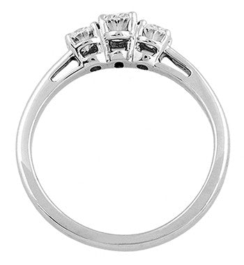 1980's Vintage Trio Oval Diamonds Engagement Ring in 14 Karat White Gold - Item: R1188 - Image: 4