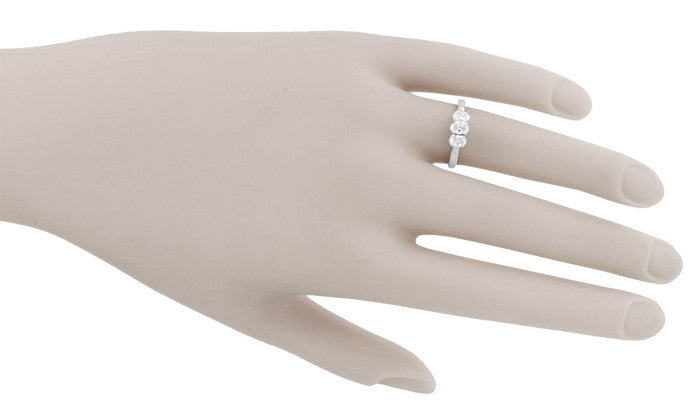 1980's Vintage Trio Oval Diamonds Engagement Ring in 14 Karat White Gold - Item: R1188 - Image: 5
