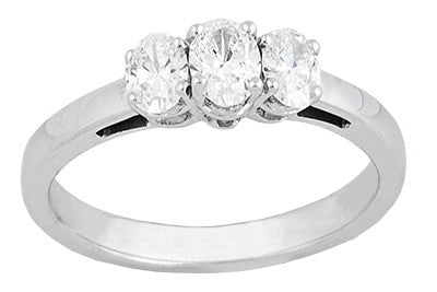 1980's Vintage Trio Oval Diamonds Engagement Ring in 14 Karat White Gold - Item: R1188 - Image: 3