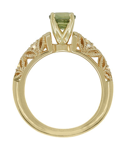 Art Deco Charlene Filigree Green Sapphire Engagement Ring in 14 Karat Yellow Gold with Side Diamonds - Item: R1190YGS - Image: 5