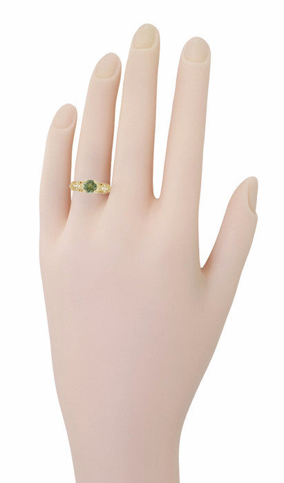 Art Deco Charlene Filigree Green Sapphire Engagement Ring in 14 Karat Yellow Gold with Side Diamonds - Item: R1190YGS - Image: 9