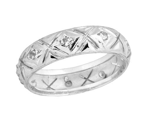 Art Deco Plainfield Antique Diamond Wedding Ring in Platinum - Size 8