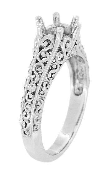 Filigree Flowing  Scrolls Edwardian Engagement Ring Setting for a 3/4 Carat Diamond in 14 Karat White Gold - Item: R1196W - Image: 3