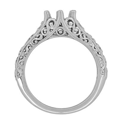 Filigree Flowing  Scrolls Edwardian Engagement Ring Setting for a 3/4 Carat Diamond in 14 Karat White Gold - Item: R1196W - Image: 4