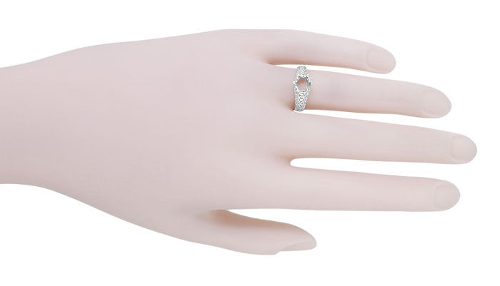 Filigree Flowing  Scrolls Edwardian Engagement Ring Setting for a 3/4 Carat Diamond in 14 Karat White Gold - Item: R1196W - Image: 9