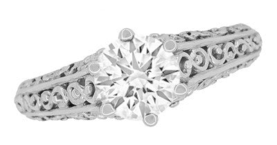 Edwardian Flowing Scrolls 3/4 Carat Diamond Filigree Heirloom Engagement Ring in 14 Karat White Gold - Item: R1196W75D-LC - Image: 3