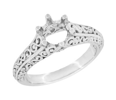 Filigree Flowing  Scrolls Edwardian Engagement Ring Setting for a 3/4 Carat Diamond in 14 Karat White Gold - Item: R1196W - Image: 6