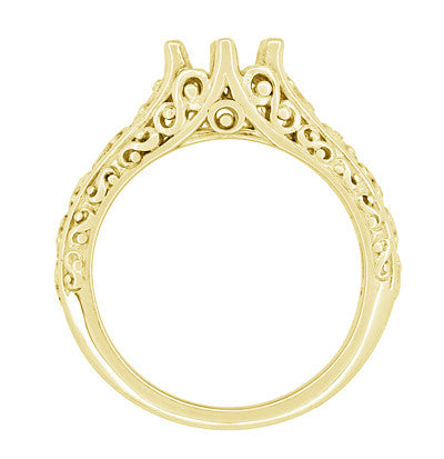 Filigree Flowing  Scrolls Engagement Ring Setting for a 3/4 Carat Diamond in 14 Karat Yellow Gold - Item: R1196Y - Image: 4