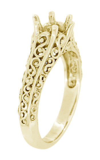 Filigree Flowing Scrolls Engagement Ring Setting for a 1/2 Carat Diamond in 14 Karat Yellow Gold | 5.5mm Round Mount - Item: R1196Y50 - Image: 3