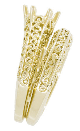 Filigree Flowing Scrolls Engagement Ring Setting for a 1/2 Carat Diamond in 14 Karat Yellow Gold | 5.5mm Round Mount - Item: R1196Y50 - Image: 7
