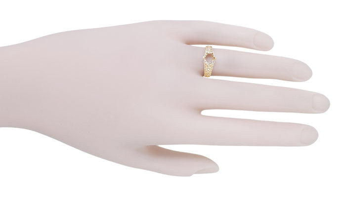 Filigree Flowing Scrolls Engagement Ring Setting for a 1/2 Carat Diamond in 14 Karat Yellow Gold | 5.5mm Round Mount - Item: R1196Y50 - Image: 8