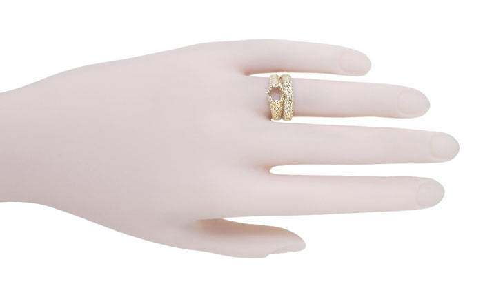 Filigree Flowing Scrolls Engagement Ring Setting for a 1/2 Carat Diamond in 14 Karat Yellow Gold | 5.5mm Round Mount - Item: R1196Y50 - Image: 9