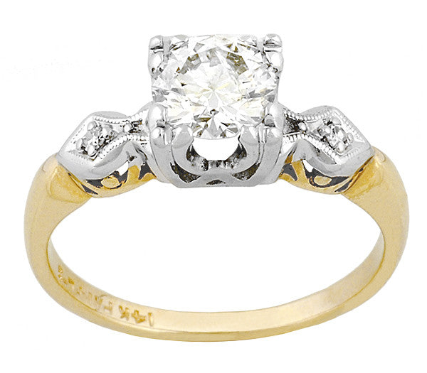 Hallie 1950's Vintage 1 Carat Diamond Engagement Ring in Two-Tone 14 Karat White and Yellow Gold - Item: R1199 - Image: 2