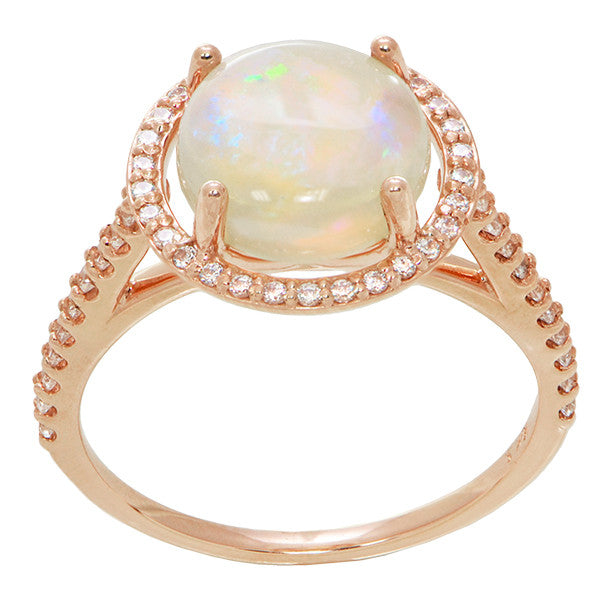 Translucent Opal Halo Ring in 14 Karat Rose Gold with Diamonds - Grisey's Ring - 2.60 Carats - 11mm - Item: R1218RO - Image: 2