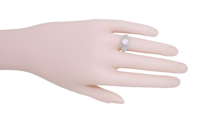 Edwardian Opal Filigree Ring in 14 Karat White Gold - Item: R137o - Image: 5