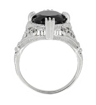 Art Deco Filigree Oval Black Onyx Ring in 14 Karat White Gold - Item: R137ON - Image: 3