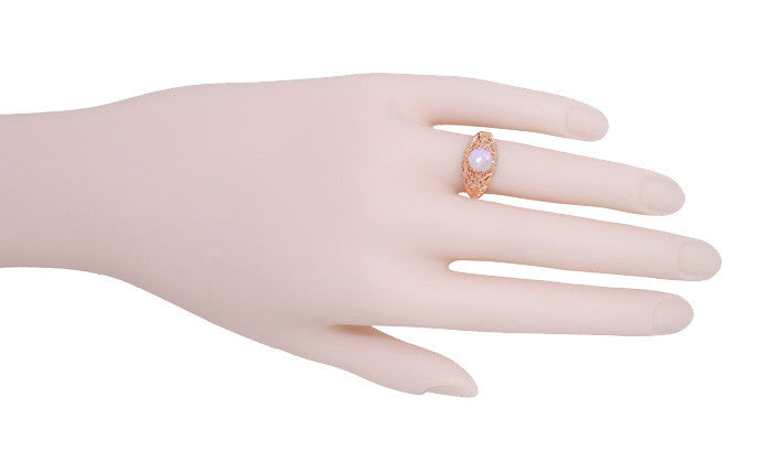 Opal Filigree Ring in 14 Karat Rose ( Pink ) Gold - Item: R137RO - Image: 5