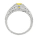 Art Deco Engraved Platinum Yellow Sapphire and Diamond Filigree Engagement Ring