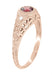 Art Deco Rhodolite Garnet and Diamonds Engraved Filigree Engagement Ring in 14 Karat Rose ( Pink ) Gold