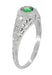 Art Deco Engraved Tsavorite Garnet and Diamond Filigree Engagement Ring in 14 Karat White Gold