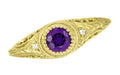 1920's Art Deco Filigree Yellow Gold Vintage Engraved Amethyst Engagement Ring with Side Diamonds | Low Profile