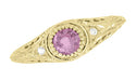 Yellow Gold Art Deco Engraved Pink Sapphire and Diamond Filigree Engagement Ring - 14K or 18K