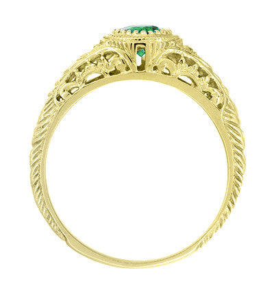 Art Deco Engraved Yellow Gold Tsavorite Garnet Filigree Engagement Ring with Side Diamonds - Item: R138YTS14 - Image: 3