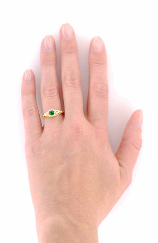 Art Deco Engraved Yellow Gold Tsavorite Garnet Filigree Engagement Ring with Side Diamonds - Item: R138YTS14 - Image: 5