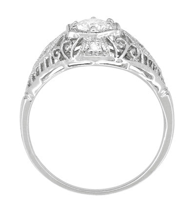 Scroll Dome Filigree 1/2 Carat Edwardian Diamond Engagement Ring in Platinum - Item: R139PD-LC - Image: 4