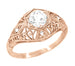 White Sapphire Filigree Scroll Dome Edwardian Engagement Ring in 14 Karat Rose Gold