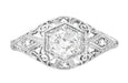 Edwardian White Sapphire Scroll Dome Filigree Engagement Ring in 14 Karat White Gold