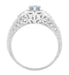 Art Deco Aquamarine Filigree Engraved Engagement Ring in 14 Karat White Gold with Side Diamonds