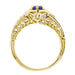 Side Filigree Art Deco Yellow Gold Sapphire and Diamond Engagement Ring - Hand Engraved - R149Y