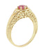 Art Deco Yellow Gold Pink Sapphire and Diamond Filigree Engraved Hexagon Engagement Ring